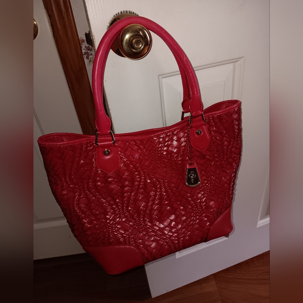 Cole Haan Raspberry Woven Satchel Leather Bag